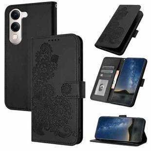 For vivo Y29s 5G / Y04 4G Global Datura Flower Embossed Flip Leather Phone Case(Black)