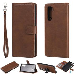 For Huawei Nova 7 SE 2 in 1 Solid Color Detachable PU Leather Case with Card Slots & Magnetic Holder & Photo Frame & Wallet & Strap(Brown)