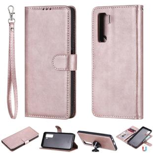 For Huawei Nova 7 SE 2 in 1 Solid Color Detachable PU Leather Case with Card Slots & Magnetic Holder & Photo Frame & Wallet & Strap(Rose Gold)