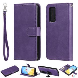 For Huawei P40 2 in 1 Solid Color Detachable PU Leather Case with Card Slots & Magnetic Holder & Photo Frame & Wallet & Strap(Purple)