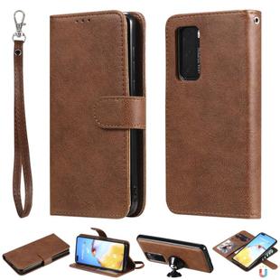 For Huawei P40 2 in 1 Solid Color Detachable PU Leather Case with Card Slots & Magnetic Holder & Photo Frame & Wallet & Strap(Brown)