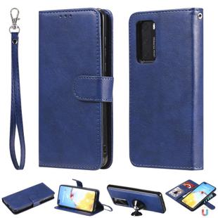 For Huawei P40 2 in 1 Solid Color Detachable PU Leather Case with Card Slots & Magnetic Holder & Photo Frame & Wallet & Strap(Blue)