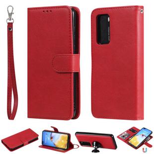 For Huawei P40 2 in 1 Solid Color Detachable PU Leather Case with Card Slots & Magnetic Holder & Photo Frame & Wallet & Strap(Red)