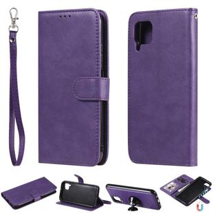 For Huawei P40 Pro 2 in 1 Solid Color Detachable PU Leather Case with Card Slots & Magnetic Holder & Photo Frame & Wallet & Strap(Purple)