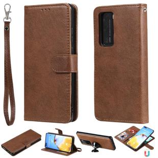 For Huawei P40 Lite 2 in 1 Solid Color Detachable PU Leather Case with Card Slots & Magnetic Holder & Photo Frame & Wallet & Strap(Brown)