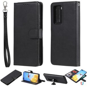 For Huawei P40 Lite 2 in 1 Solid Color Detachable PU Leather Case with Card Slots & Magnetic Holder & Photo Frame & Wallet & Strap(Black)