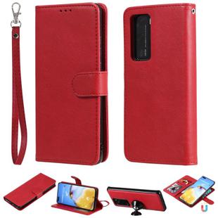 For Huawei P40 Lite 2 in 1 Solid Color Detachable PU Leather Case with Card Slots & Magnetic Holder & Photo Frame & Wallet & Strap(Red)