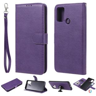 For Huawei Honor 9A 2 in 1 Solid Color Detachable PU Leather Case with Card Slots & Magnetic Holder & Photo Frame & Wallet & Strap(Purple)