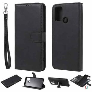 For Huawei Honor 9A 2 in 1 Solid Color Detachable PU Leather Case with Card Slots & Magnetic Holder & Photo Frame & Wallet & Strap(Black)