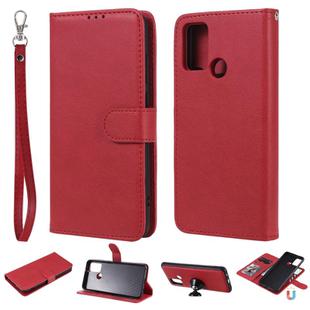 For Huawei Honor 9A 2 in 1 Solid Color Detachable PU Leather Case with Card Slots & Magnetic Holder & Photo Frame & Wallet & Strap(Red)