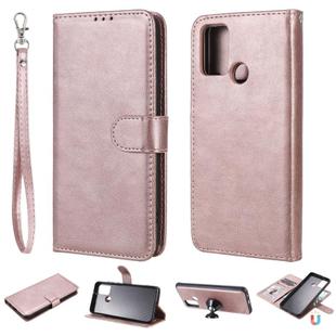 For Huawei Honor 9A 2 in 1 Solid Color Detachable PU Leather Case with Card Slots & Magnetic Holder & Photo Frame & Wallet & Strap(Rose Gold)