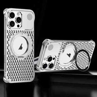For iPhone 16 Pro R-JUST RJ-64 Aromatherapy Heat Dissipation MagSafe Phone Case with Stand(Silver)