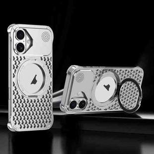 For iPhone 16 R-JUST RJ-64 Aromatherapy Heat Dissipation MagSafe Phone Case with Stand(Silver)