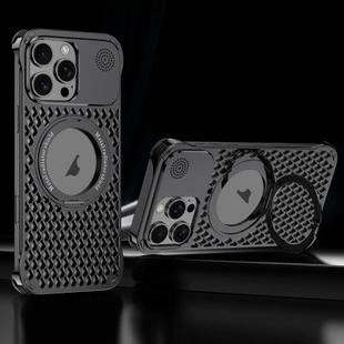 For iPhone 15 Pro Max R-JUST RJ-64 Aromatherapy Heat Dissipation MagSafe Phone Case with Stand(Black)