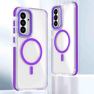 For Samsung Galaxy A56 5G Dual-Color Clear Acrylic Hybrid TPU MagSafe Phone Case(Purple)