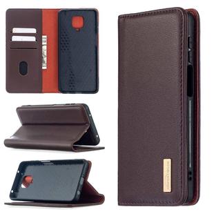 For Xiaomi Redmi Note 9 Pro 2 in 1 Detachable Magnetic Horizontal Flip Genuine Leather Case with Holder & Card Slots & Wallet(Dark Brown)