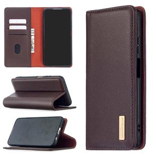 For Huawei P40 Lite 2 in 1 Detachable Magnetic Horizontal Flip Genuine Leather Case with Holder & Card Slots & Wallet(Dark Brown)