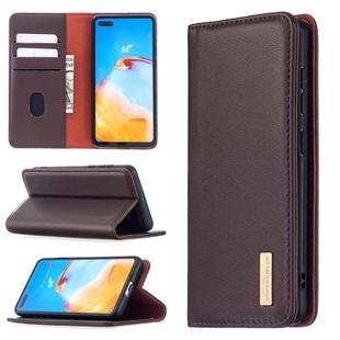 For Huawei P40 2 in 1 Detachable Magnetic Horizontal Flip Genuine Leather Case with Holder & Card Slots & Wallet(Dark Brown)