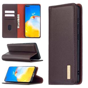 For Huawei P40 Pro 2 in 1 Detachable Magnetic Horizontal Flip Genuine Leather Case with Holder & Card Slots & Wallet(Dark Brown)