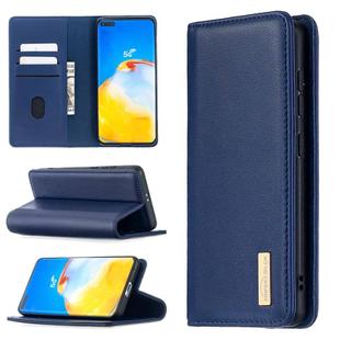 For Huawei P40 Pro 2 in 1 Detachable Magnetic Horizontal Flip Genuine Leather Case with Holder & Card Slots & Wallet(Blue)