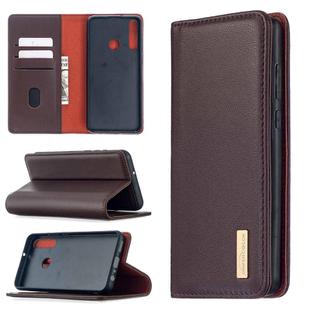 For Huawei Y6p 2 in 1 Detachable Magnetic Horizontal Flip Genuine Leather Case with Holder & Card Slots & Wallet(Dark Brown)