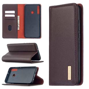 For Huawei Y7p 2 in 1 Detachable Magnetic Horizontal Flip Genuine Leather Case with Holder & Card Slots & Wallet(Dark Brown)