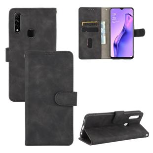 For OPPO A8 / A31 (2020) Solid Color Skin Feel Magnetic Buckle Horizontal Flip Calf Texture PU Leather Case with Holder & Card Slots & Wallet(Black)