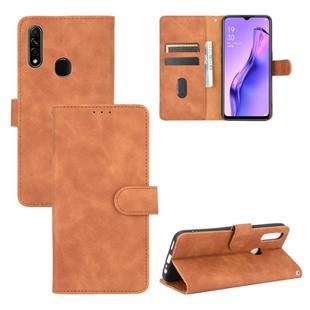 For OPPO A8 / A31 (2020) Solid Color Skin Feel Magnetic Buckle Horizontal Flip Calf Texture PU Leather Case with Holder & Card Slots & Wallet(Brown)