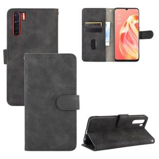 For OPPO A91 / F15 / Reno3(Southeast Asia Version) Solid Color Skin Feel Magnetic Buckle Horizontal Flip Calf Texture PU Leather Case with Holder & Card Slots & Wallet(Black)