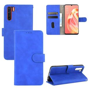 For OPPO A91 / F15 / Reno3(Southeast Asia Version) Solid Color Skin Feel Magnetic Buckle Horizontal Flip Calf Texture PU Leather Case with Holder & Card Slots & Wallet(Blue)