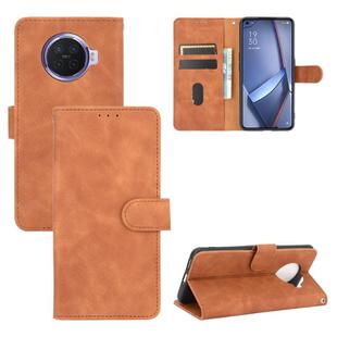 For OPPO Ace2 Solid Color Skin Feel Magnetic Buckle Horizontal Flip Calf Texture PU Leather Case with Holder & Card Slots & Wallet(Brown)