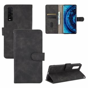 For OPPO Find X2 Solid Color Skin Feel Magnetic Buckle Horizontal Flip Calf Texture PU Leather Case with Holder & Card Slots & Wallet(Black)