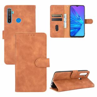 For OPPO Realme 5 Pro / Realme Q Solid Color Skin Feel Magnetic Buckle Horizontal Flip Calf Texture PU Leather Case with Holder & Card Slots & Wallet(Brown)