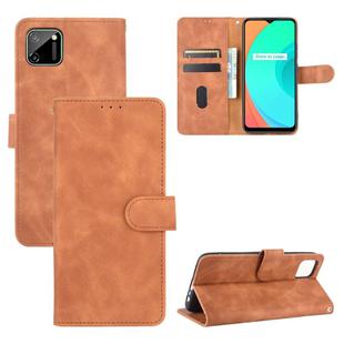 For OPPO Realme C11 Solid Color Skin Feel Magnetic Buckle Horizontal Flip Calf Texture PU Leather Case with Holder & Card Slots & Wallet(Brown)