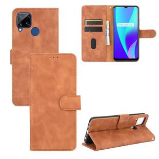 For OPPO Realme C15 Solid Color Skin Feel Magnetic Buckle Horizontal Flip Calf Texture PU Leather Case with Holder & Card Slots & Wallet(Brown)