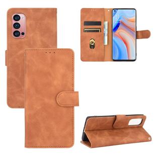For OPPO Reno4 Pro 5G Solid Color Skin Feel Magnetic Buckle Horizontal Flip Calf Texture PU Leather Case with Holder & Card Slots & Wallet(Brown)