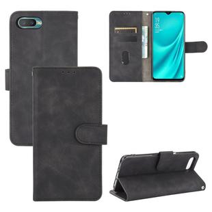 For OPPO Reno A Solid Color Skin Feel Magnetic Buckle Horizontal Flip Calf Texture PU Leather Case with Holder & Card Slots & Wallet(Black)