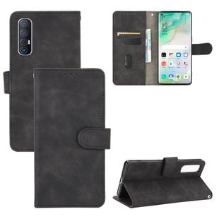 For OPPO Reno3 5G (Japanese Version) Solid Color Skin Feel Magnetic Buckle Horizontal Flip Calf Texture PU Leather Case with Holder & Card Slots & Wallet(Black)