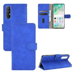For OPPO Reno3 5G (Japanese Version) Solid Color Skin Feel Magnetic Buckle Horizontal Flip Calf Texture PU Leather Case with Holder & Card Slots & Wallet(Blue)