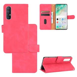 For OPPO Reno3 5G (Japanese Version) Solid Color Skin Feel Magnetic Buckle Horizontal Flip Calf Texture PU Leather Case with Holder & Card Slots & Wallet(Rose Red)