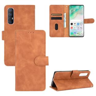 For OPPO Reno3 5G (Japanese Version) Solid Color Skin Feel Magnetic Buckle Horizontal Flip Calf Texture PU Leather Case with Holder & Card Slots & Wallet(Brown)