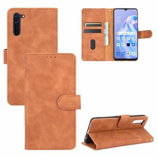 For OPPO Reno3 A(Japanese Version) Solid Color Skin Feel Magnetic Buckle Horizontal Flip Calf Texture PU Leather Case with Holder & Card Slots & Wallet(Brown)