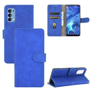 For OPPO Reno4 4G Solid Color Skin Feel Magnetic Buckle Horizontal Flip Calf Texture PU Leather Case with Holder & Card Slots & Wallet(Blue)