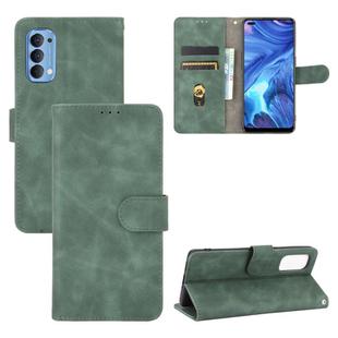 For OPPO Reno4 4G Solid Color Skin Feel Magnetic Buckle Horizontal Flip Calf Texture PU Leather Case with Holder & Card Slots & Wallet(Green)