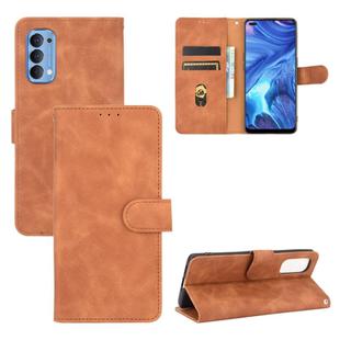 For OPPO Reno4 4G Solid Color Skin Feel Magnetic Buckle Horizontal Flip Calf Texture PU Leather Case with Holder & Card Slots & Wallet(Brown)