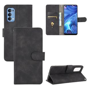 For OPPO Reno4 5G Solid Color Skin Feel Magnetic Buckle Horizontal Flip Calf Texture PU Leather Case with Holder & Card Slots & Wallet(Black)