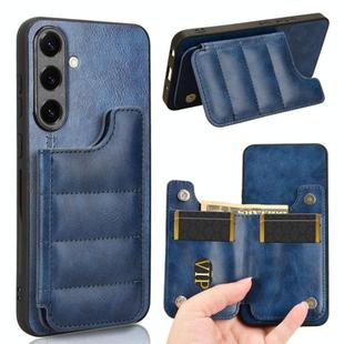 For Samsung Galaxy S25+ 5G Cow Pattern Sewing Card Bag Phone Case(Blue)