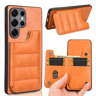 For Samsung Galaxy S25 Ultra 5G Cow Pattern Sewing Card Bag Phone Case(Orange)