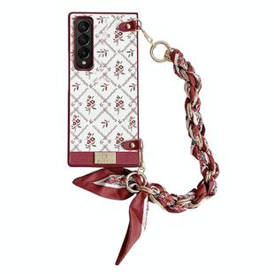 For Samsung Galaxy Z Fold4 Luck Flower Pattern TPU Phone Case With Strap(Red)