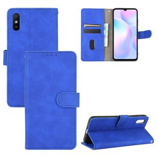 For Xiaomi Redmi 9A Solid Color Skin Feel Magnetic Buckle Horizontal Flip Calf Texture PU Leather Case with Holder & Card Slots & Wallet(Blue)